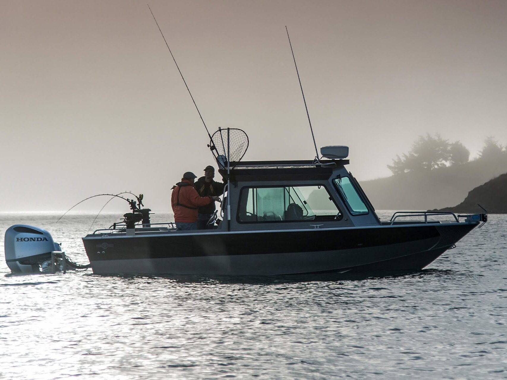 Fishing out on the ocean with a Honda Outboard motor